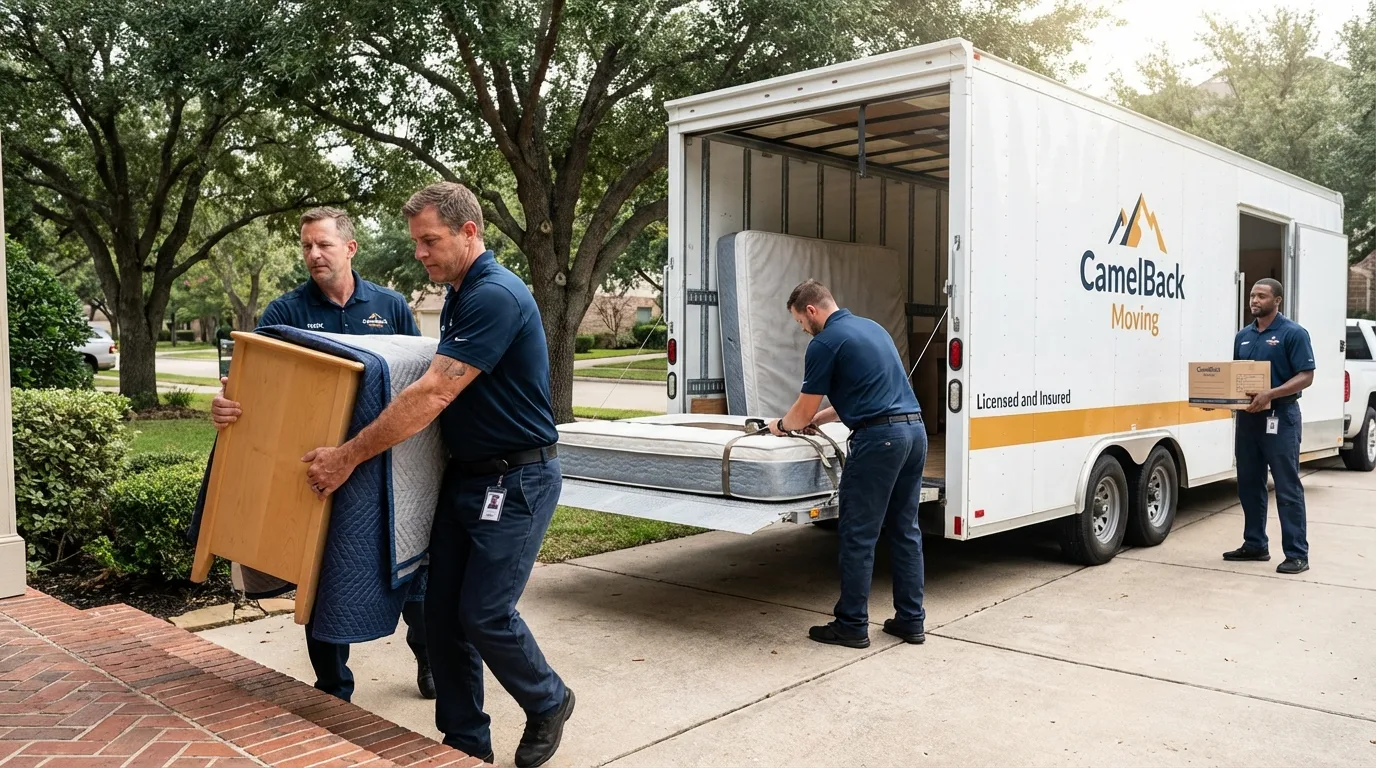 Crew loading residential truck for cross-state move from Maurice, LA